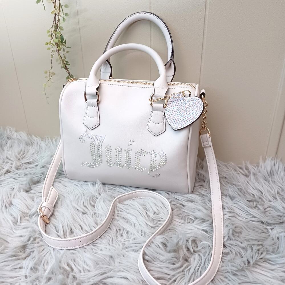 Juicy Couture Barrel Purse Speedy Satchel Crossbody Black Bling Logo